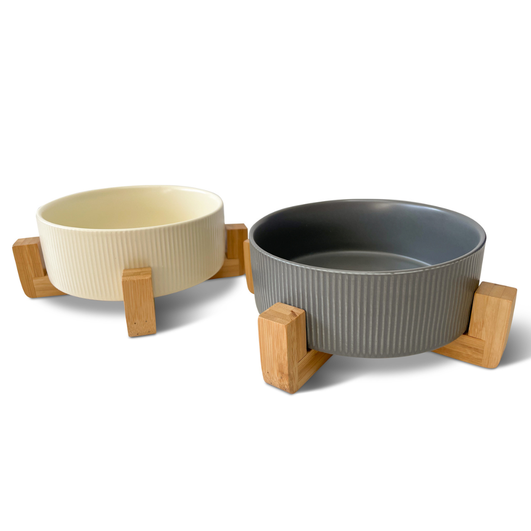 Hundeskål med bambusfod - neutrals