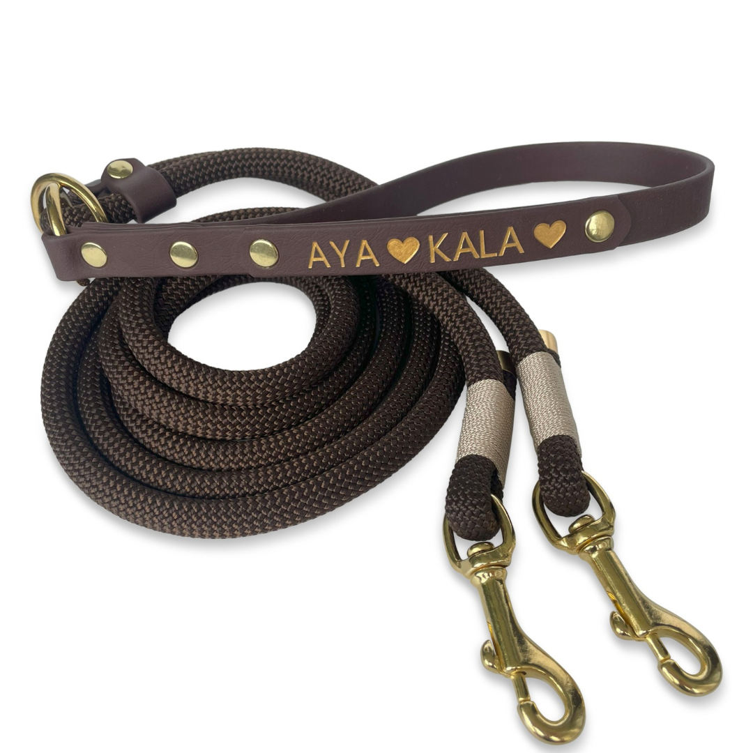 Rebline dobbelt til to hunde m./u. indgravering - flere farver