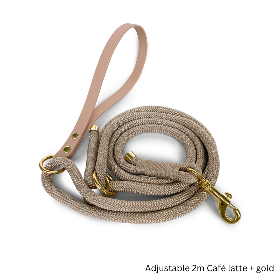 Rope leash café latte with option for engraving