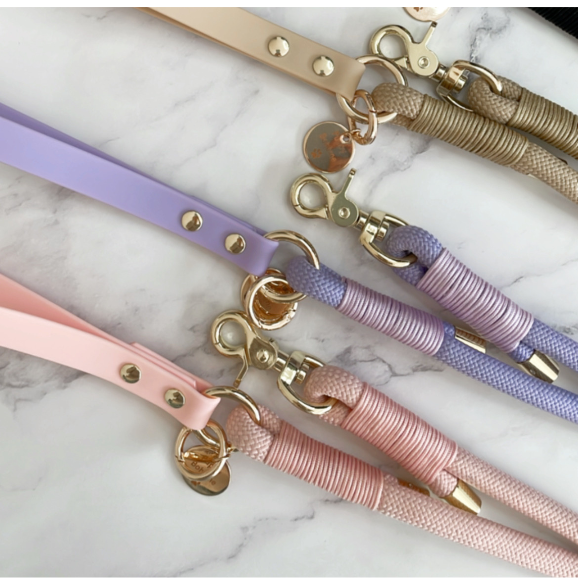 Rope leash baby pink with option for engraving