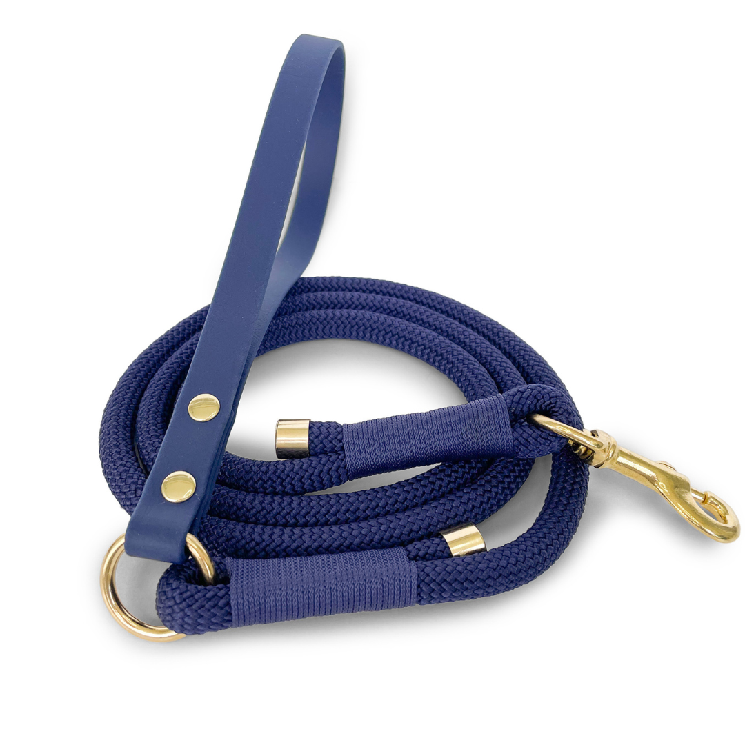Rope leash navy blue with option for engraving