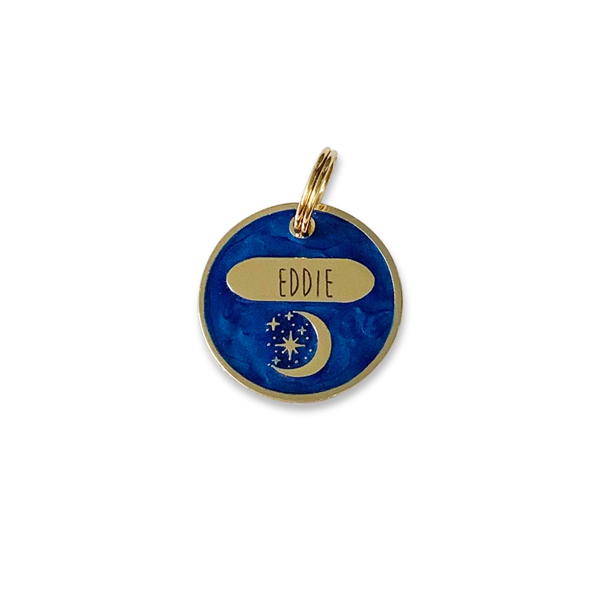 ID tag dark blue with moon and stars
